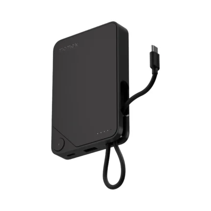 momax 1 -Power X 10000mAh Battery Pack with Built-in USB-C Cable - IP152D - Black
